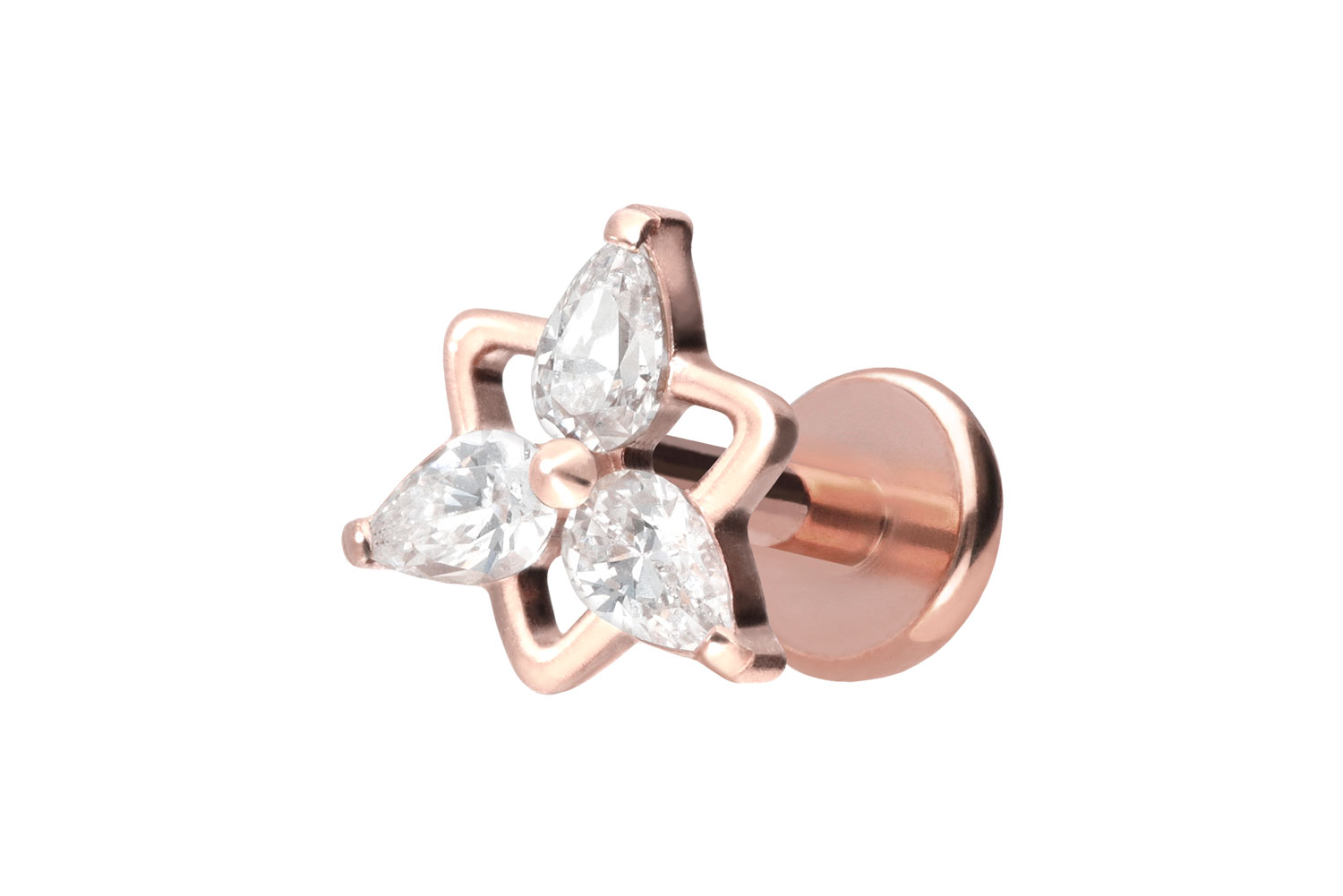 Titan Labret Piercing mit Push Fit KRISTALLBLUME
